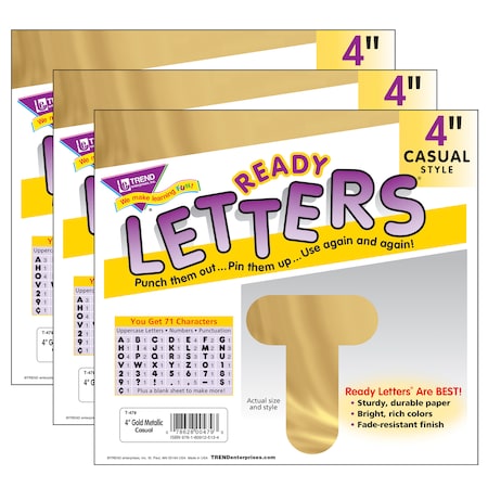 Gold Metallic 4 Casual Uppercase Ready Letters®, 71 Per Pack, PK3